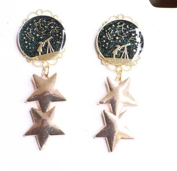 SOLD! 7898 Enamel Stars Celestial Earrings
