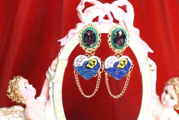 SOLD! 7903 Enamel Purple Scull Live Laugh Love Earrings - Image 2