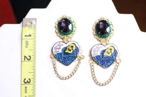 SOLD! 7903 Enamel Purple Scull Live Laugh Love Earrings - Image 4