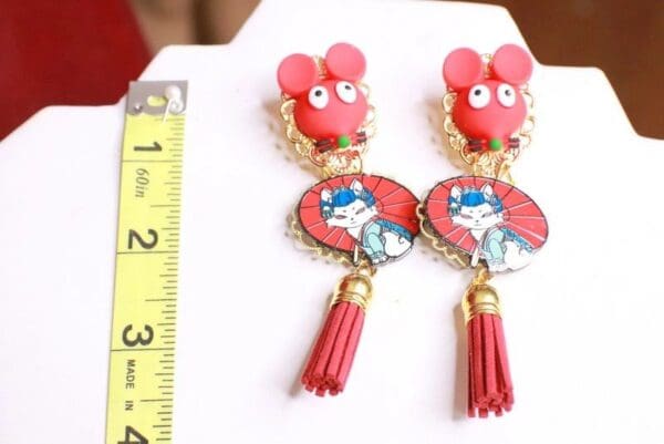 SOLD! 7908 Enamel Japanese Cat Mouse Adorbale Earrings