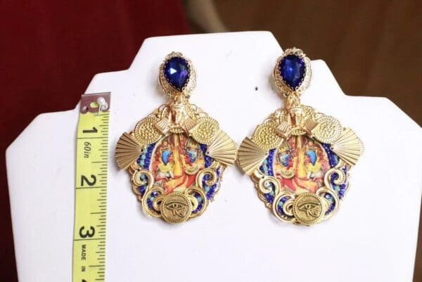 SOLD! 7918 Egyptian Revival Cameo Evil Eye Massive Earrings - Image 4