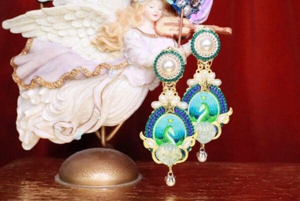 SOLD! 7921 Nautical Seahorse Cameo Long Pearl Shell Earrings