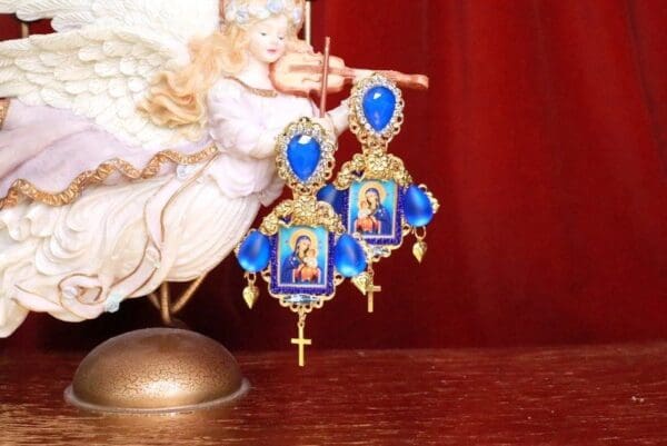 SOLD! 7924 Madonna Virgin Mary Blue Icon Earrings - Image 7