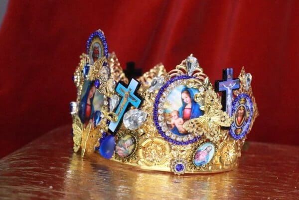 SOLD! 7923 Virgin Mary Madonna Crosses Sacred Heart Cameos Crown Tall Headband - Image 10