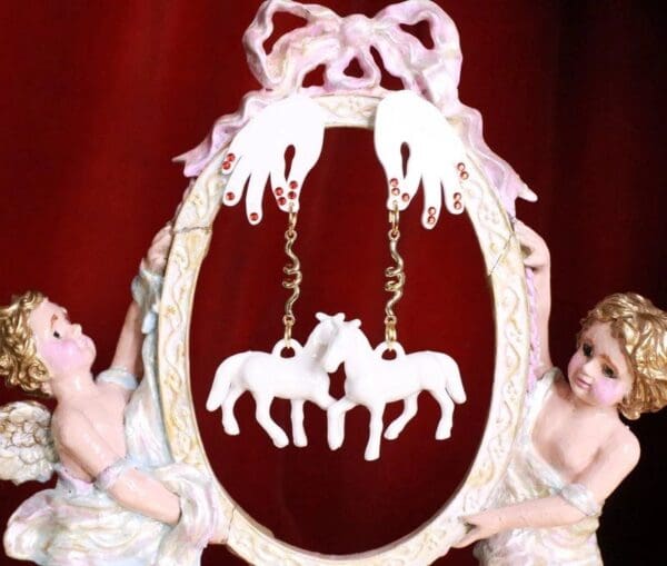 SOLD! 7931 Baroque 3D Effect White Horses Earrings Earrings