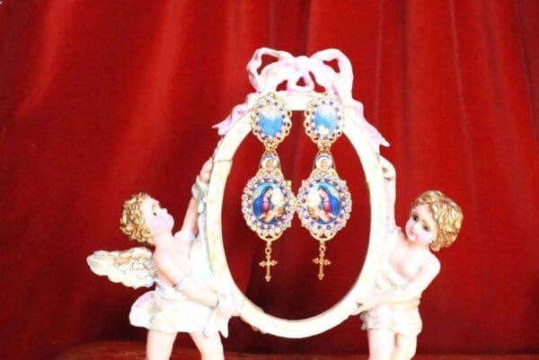 SOLD! 7943 Virgin Mary Blue Light Weight Studs Earrings - Image 2