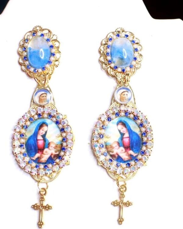 SOLD! 7943 Virgin Mary Blue Light Weight Studs Earrings - Image 4