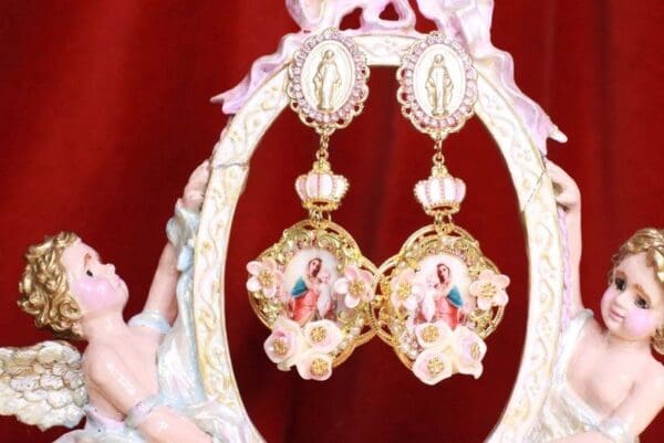 SOLD!7945 Virgin Mary Madonna And A Child Long Studs Earrings - Image 2