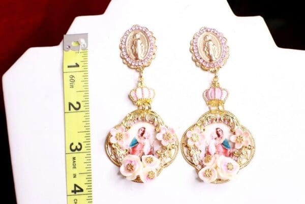 SOLD!7945 Virgin Mary Madonna And A Child Long Studs Earrings - Image 3
