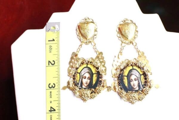 SOLD! 7946 Virgin Mary Madonna Black Butterfly Studs Earrings - Image 4
