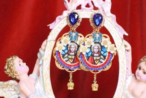 SOLD! 7946 Church Stain Glass Jesus Studs Earrings - Image 2