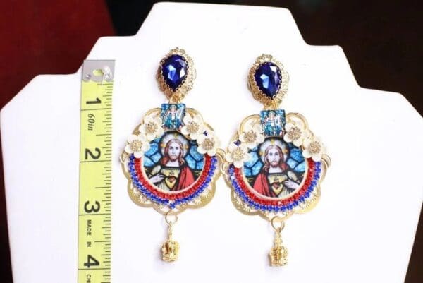 SOLD! 7946 Church Stain Glass Jesus Studs Earrings - Image 4