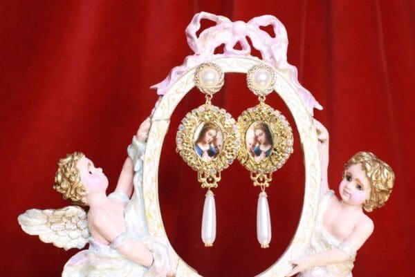 SOLD! 7947 Madonna And A Child Vintage Style Pearl Studs Earrings - Image 2