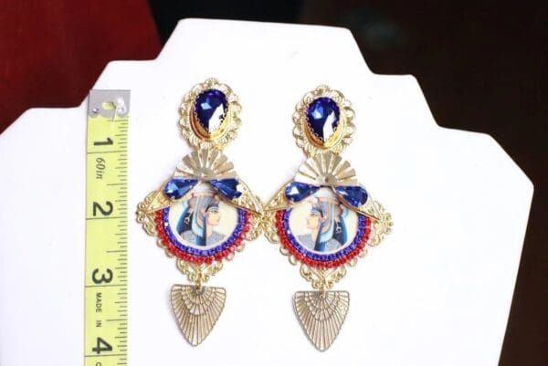 SOLD! 7950 Egyptian Revival Cameo Pharaoh Blue Massive Earrings - Image 3