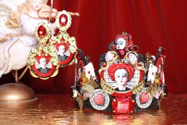 SOLD! 7955 Set Of Halloween Queen Of Hearts Headband+ Earrings