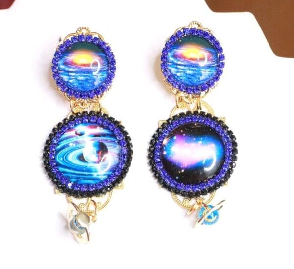SOLD! 7959 Enamel The Future Is Female Celestial Cameo Earrings - Image 2
