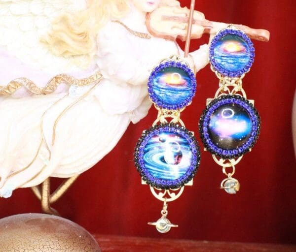 SOLD! 7959 Enamel The Future Is Female Celestial Cameo Earrings