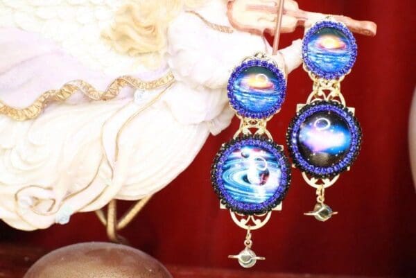 SOLD! 7959 Enamel The Future Is Female Celestial Cameo Earrings - Image 8