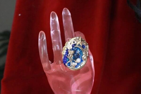 SOLD! 7960 Massive Genuine Agate Feeding The Moon Metal Adjustable Cocktail Ring - Image 7