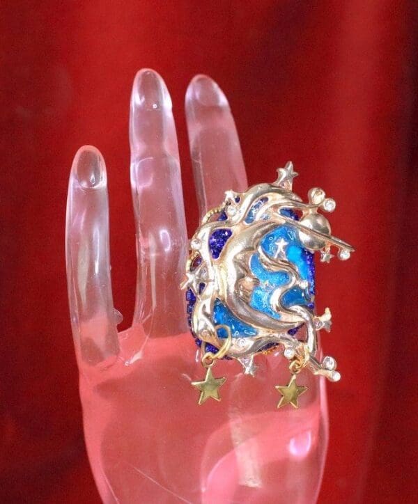 SOLD! 7961 Massive Genuine Agate Stars The Moon Metal Adjustable Cocktail Ring - Image 6