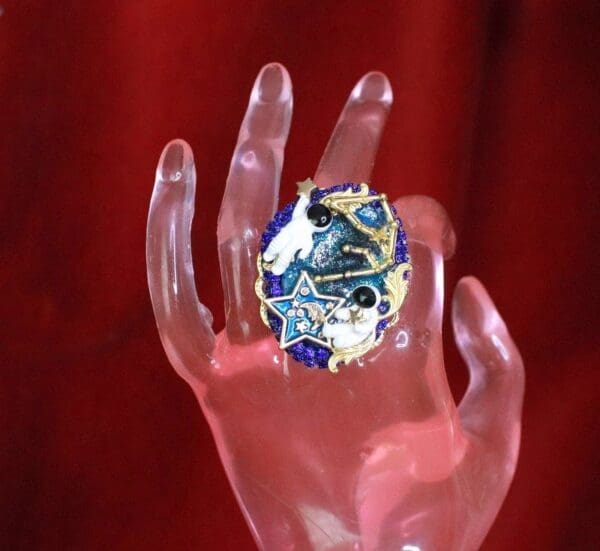 SOLD! 7962 Massive Genuine Agate Stars Astronauts Adjustable Cocktail Ring - Image 4