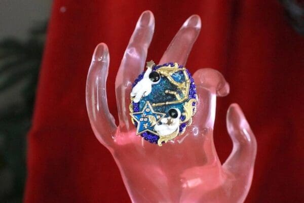 SOLD! 7962 Massive Genuine Agate Stars Astronauts Adjustable Cocktail Ring - Image 2