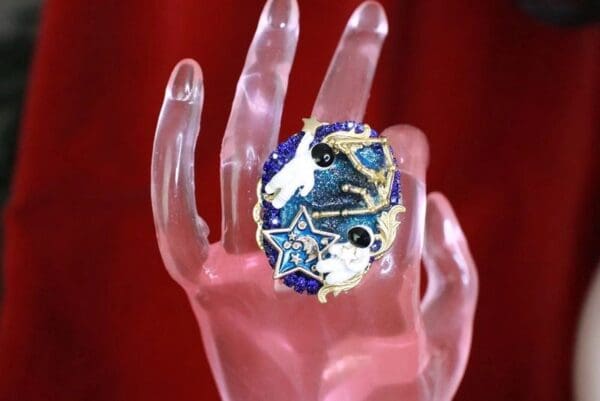 SOLD! 7962 Massive Genuine Agate Stars Astronauts Adjustable Cocktail Ring - Image 8