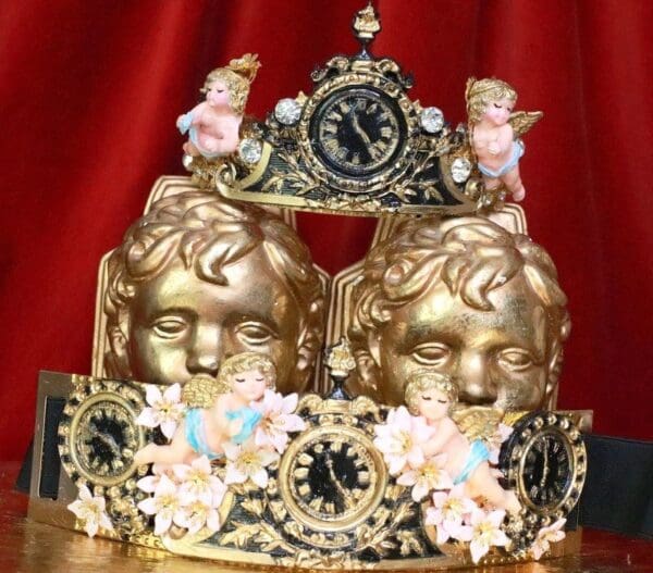 SOLD! 7861 Baroque Vintage Clock Cherubs Flower Stunning Crown Headband - Image 2