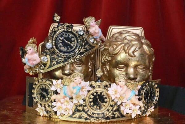 SOLD! 7861 Baroque Vintage Clock Cherubs Flower Stunning Crown Headband - Image 10