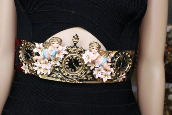 SOLD! 7965 Baroque Vintage Clock Cherubs ANgels Embellished Waist Gold Belt Size S, L, M - Image 7