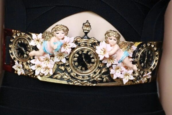 SOLD! 7965 Baroque Vintage Clock Cherubs ANgels Embellished Waist Gold Belt Size S, L, M - Image 8