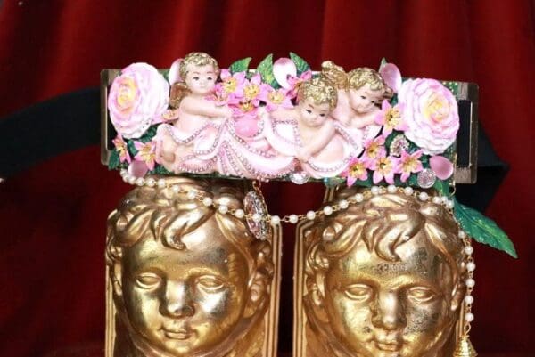 SOLD! 7966 Baroque Vintage Hand Painted Cherubs Angels Embellished Waist Gold Belt Size S, L, M - Image 6