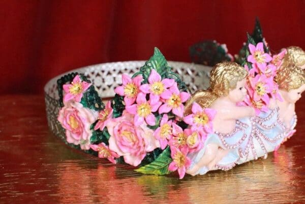 SOLD! 7967 Rococo Bridal Cherubs Angels Flower Blossom Full Tall Crown - Image 4