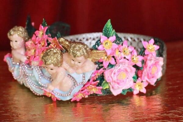 SOLD! 7967 Rococo Bridal Cherubs Angels Flower Blossom Full Tall Crown - Image 5