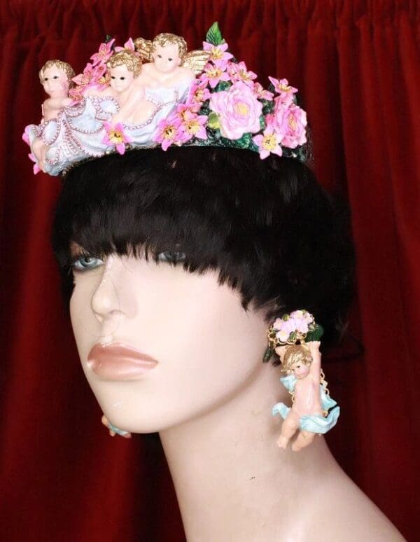 SOLD! 7967 Rococo Bridal Cherubs Angels Flower Blossom Full Tall Crown - Image 8