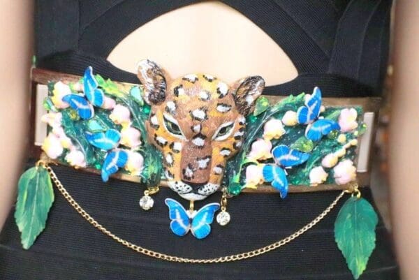 SOLD! 7968 Baroque Leopard Animal Lily Of The Valley Embellished Waist Gold Belt Size S, L, M - Image 5