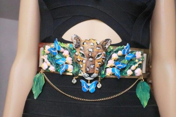 SOLD! 7968 Baroque Leopard Animal Lily Of The Valley Embellished Waist Gold Belt Size S, L, M - Image 7