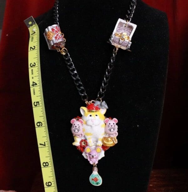 SOLD!7976 Adorable Rich Cat Mice Cartoonish Pendant Necklace - Image 3