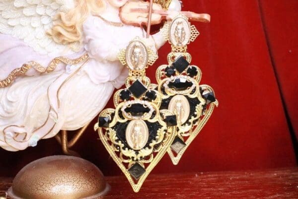 SOLD! 7981 Alta Moda Baroque Virgin Mary Black Huge Filigree Studs - Image 2