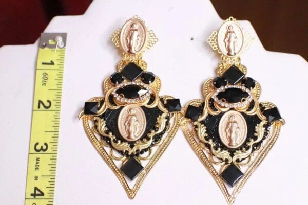 SOLD! 7981 Alta Moda Baroque Virgin Mary Black Huge Filigree Studs - Image 6