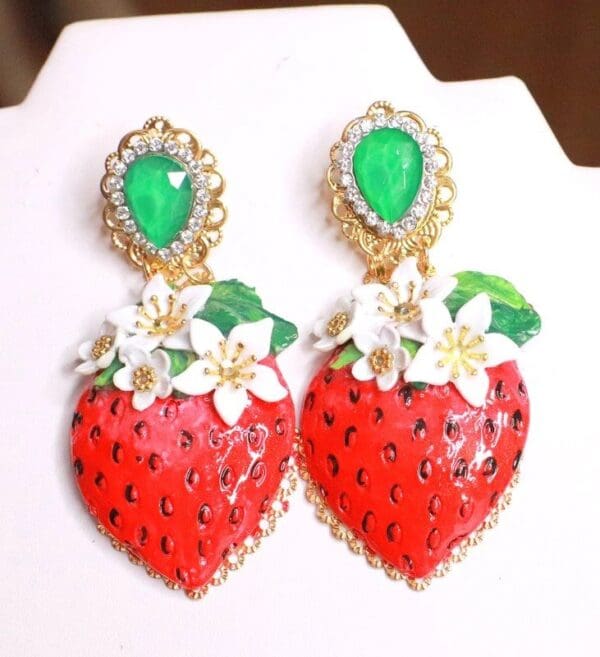 SOLD! 7991 Alta Moda Large Strawberry Hand Painted Studs - Image 4
