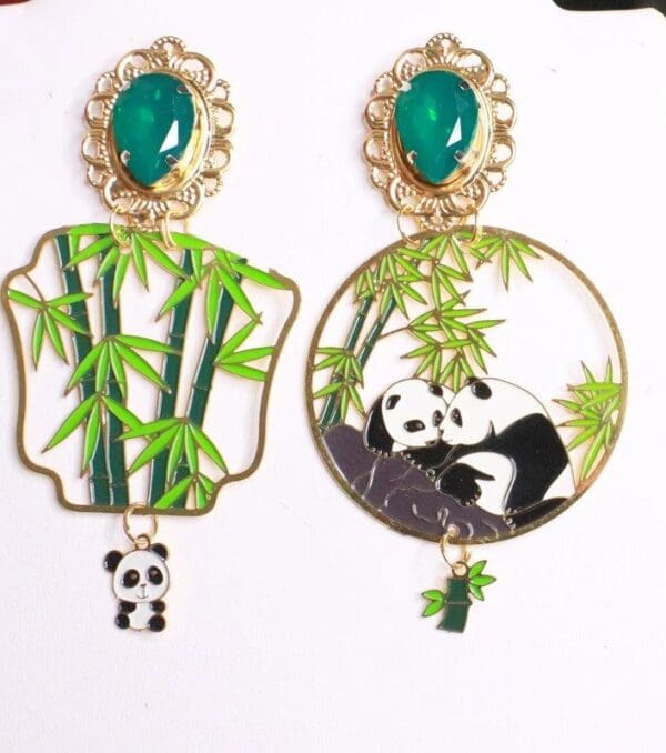 SOLD! 7992 Asian Irregular Bamboo Panda Light Weight Studs