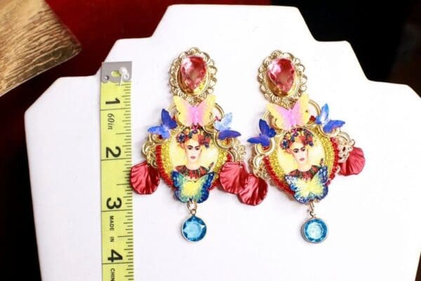 SOLD! 7993 Frida Kahlo Butterfly Colorful Studs - Image 3