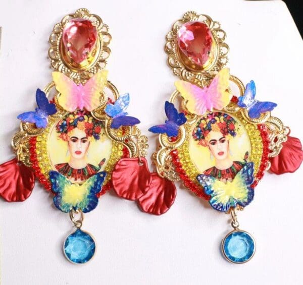 SOLD! 7993 Frida Kahlo Butterfly Colorful Studs
