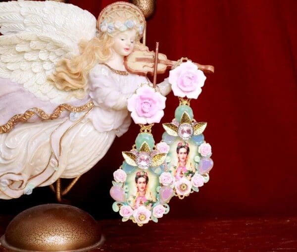 SOLD! 7994 Frida Kahlo Pastel Mint Studs - Image 2