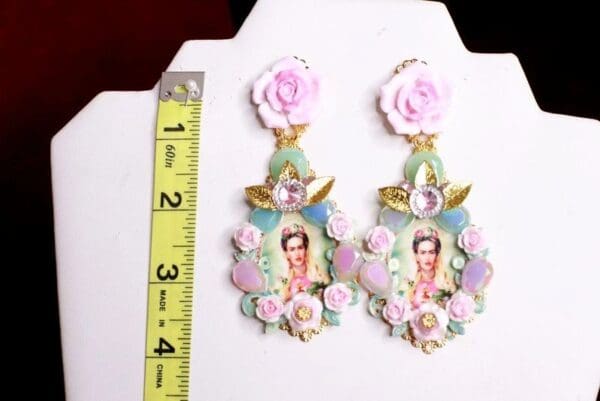 SOLD! 7994 Frida Kahlo Pastel Mint Studs - Image 3