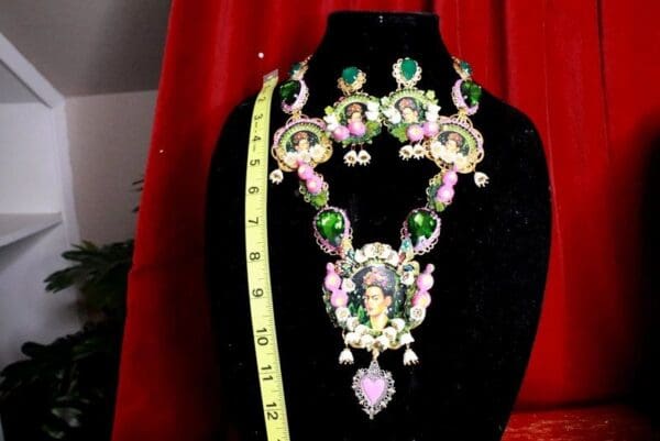 SOLD! 7997 Set Of Frida Kahlo Pastel Lily Of The Valley Necklace+ Earrings - Image 3