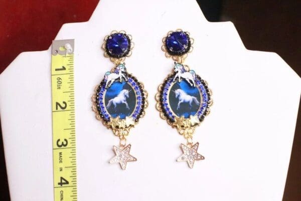 SOLD! 7998 Celestial Unicorn Stars Dark Blue Cameo Studs - Image 3