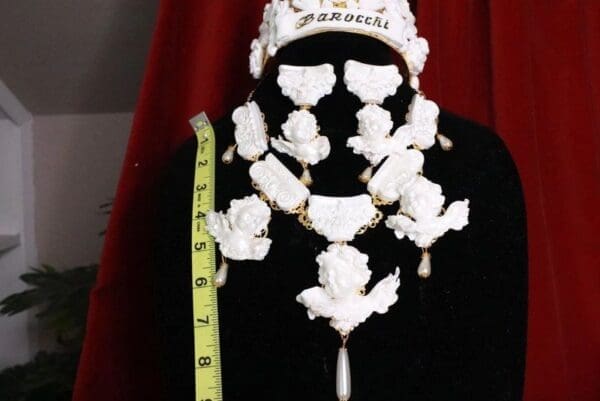 SOLD! 8009 Baroque Runway White Pearlish Architect Chubby Cherubs Angels Roman Column Necklace - Image 6