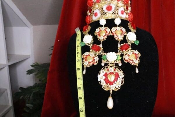 SOLD! 8011 Set Of Baroque Sacred Heart Flower Blossom Statement Necklace+ Earrings - Image 4